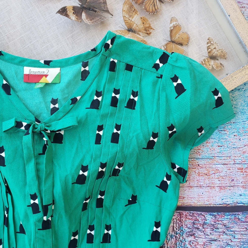Modcloth Exploratory Style Cat Print A-Line Dress - Picture 7 of 12